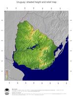#5 Map Uruguay: color-coded topography, shaded relief, country borders and capital