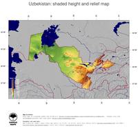 #5 Map Uzbekistan: color-coded topography, shaded relief, country borders and capital