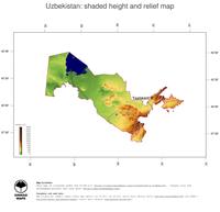 #3 Map Uzbekistan: color-coded topography, shaded relief, country borders and capital